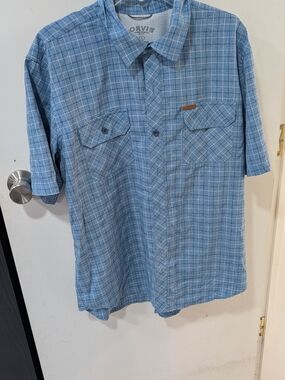 Orvis Light Blue Plaid Short Sleeve Shirt